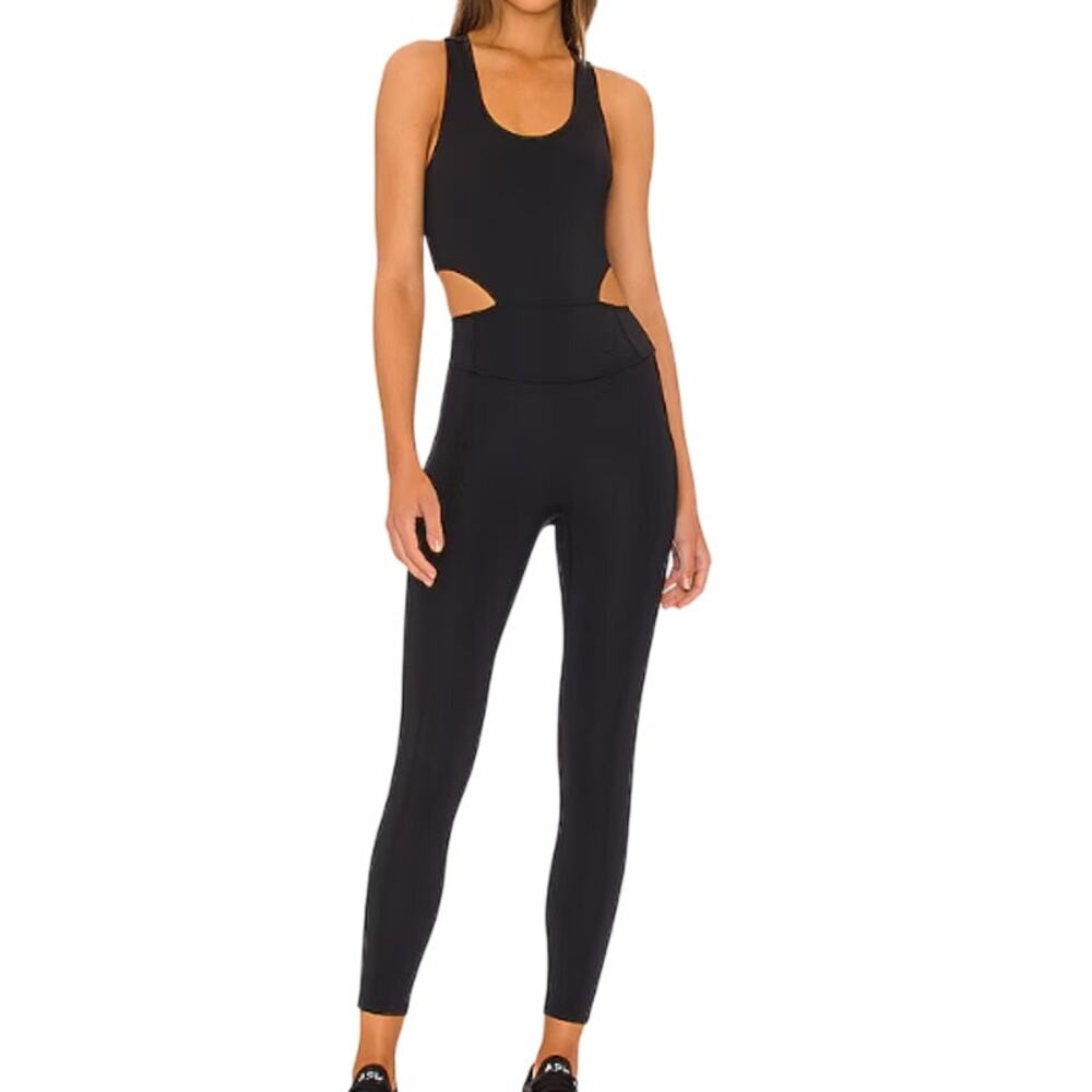 Free People Movement Black Back It Up Cut Out Onesie Athleisure Sporty Jumpsuit